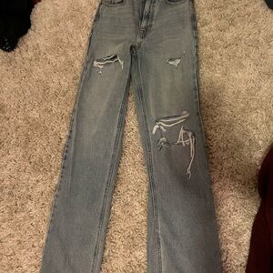 PacSun Blue Boyfriend Jeans with Distressing and Artwork